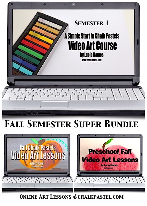 Fall Semester Super Bundle Online Art Lessons for one low price! Three fall semester video art lessons courses together for one low price. 33 lessons include Fall Chalk Pastels Video Art Lessons for all ages!