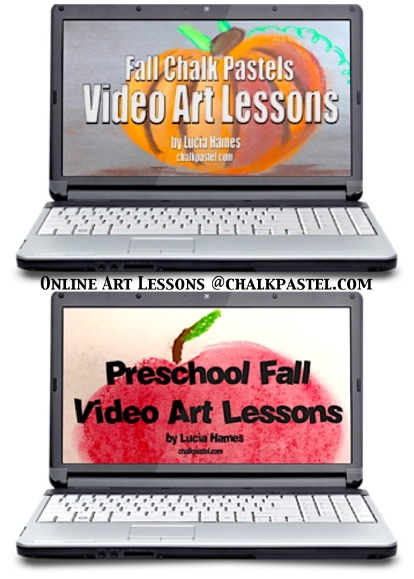 Grow a love of art this fall! Two fall video art lessons courses together for one low price. Fall Chalk Pastels Video Art Lessons for all ages and Preschool Fall Video Art Lessons too!