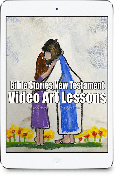 New Testament Bible Stories Video Art Lessons for all ages. Just chalk pastels and construction paper and no expensive, intimidating list of art supplies.