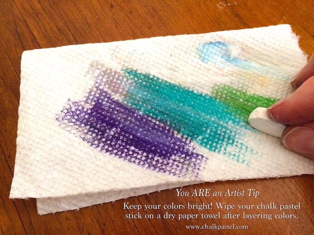 Chalk pastel sticks all dirty after layering colors? Here is how to keep chalk pastel colors bright with just a dry paper towel. You ARE an Artist!