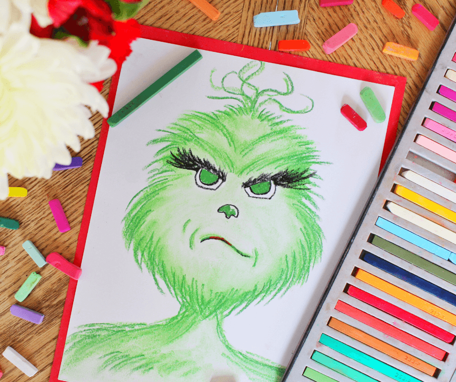 How to Draw the Grinch with Chalk Pastels - - Ultimate List of Christmas Homeschool Art Lessons 