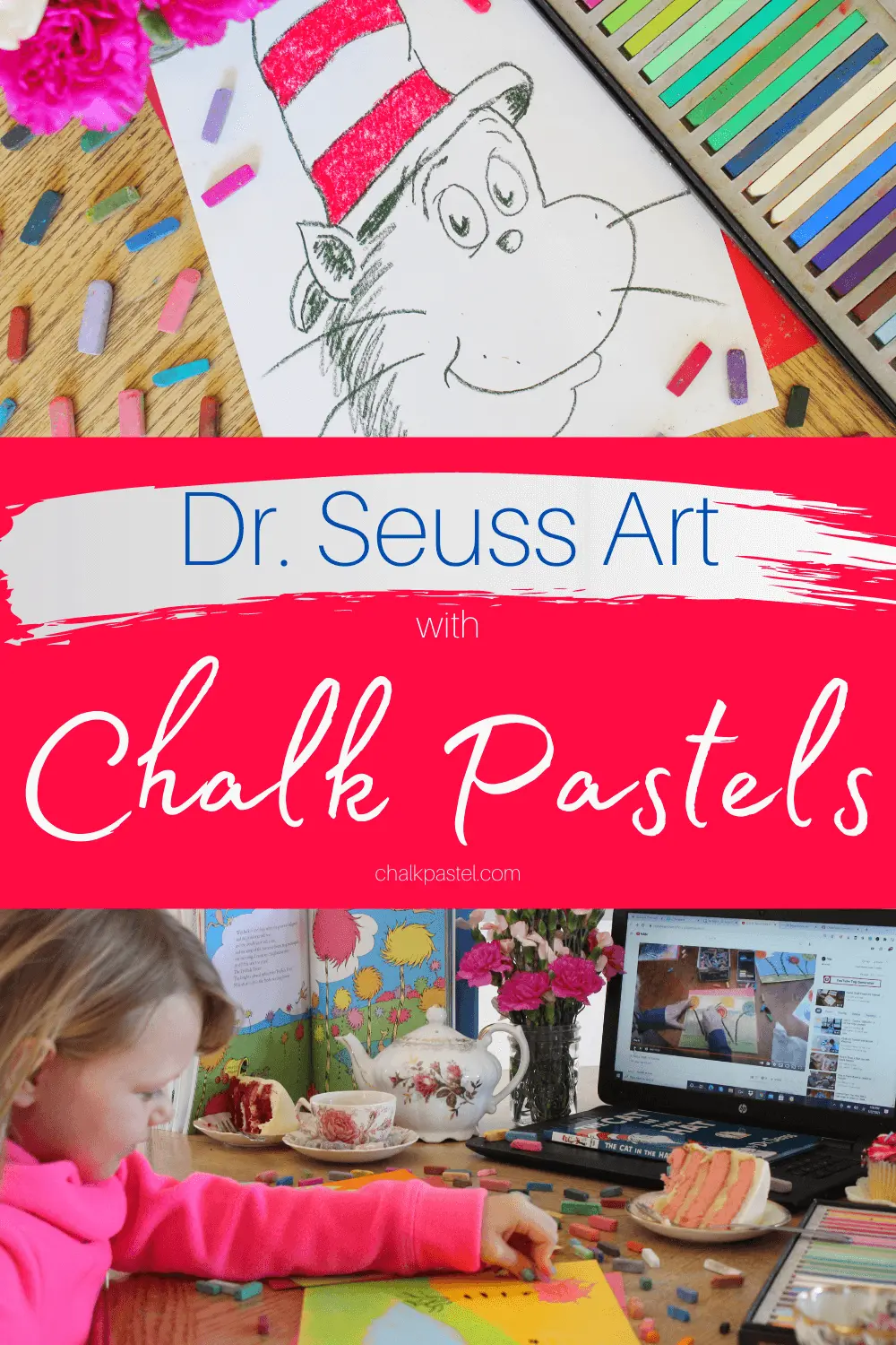 Dr. Seuss Art with Chalk Pastels: Dr. Seuss art with chalk pastels? Yes, please! How adorable would a Cat in the Hat be hanging on your refrigerator? How about the lovely Truffala Trees? Nana has a lesson for both! Now you and your kiddo can enjoy a Seussical art time with chalk pastels! #chalkpastels #DrSeussArt #DrSeussArtforkids #thecatinthehatart #truffalatreesart #homeschoolart #teatimeart #teatimeartlessons #DrSeussartlessons #chalkpastelarttime
