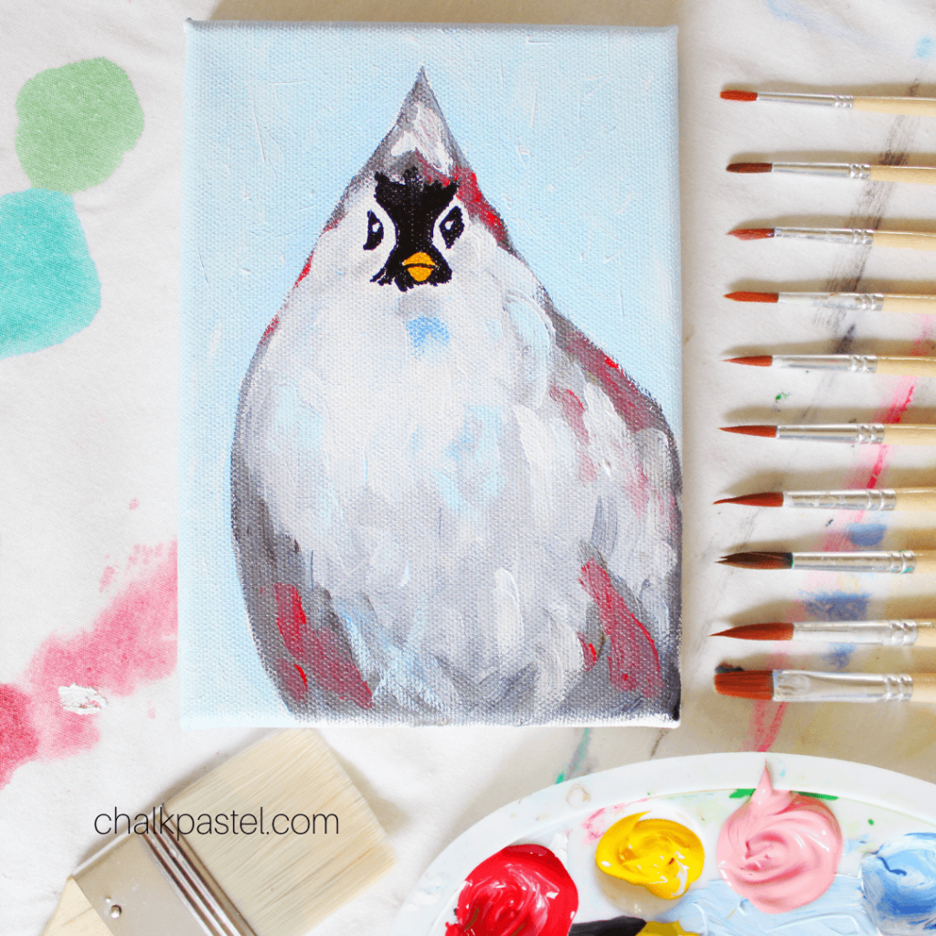 Acrylic Titmouse art lesson. You may remember our Chalk Pastels Bird Study with Nana back in February. Did you know that Nana also has Bird acrylic painting lessons? We loved learning extra tidbits from Nana about some of our favorite feathered friends.