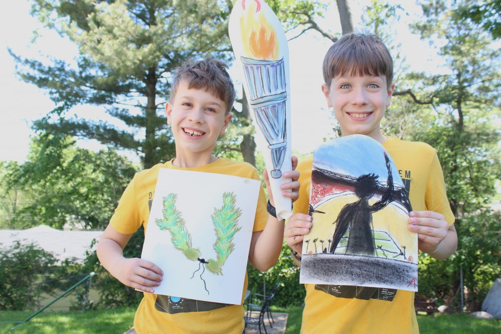 Kids with Chalk Pastel Drawings of Summer Games