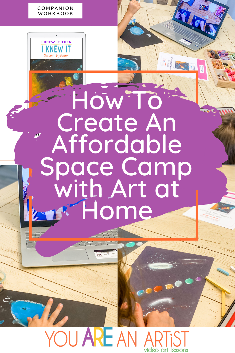 Are your kids ready to blast into learning all about space? Check out how easy it is to create a Space Camp At Home With Art! #artcamp #onlineartclasses #kidsart #homeschoolart #homeschoolscience #sciencecurriculum