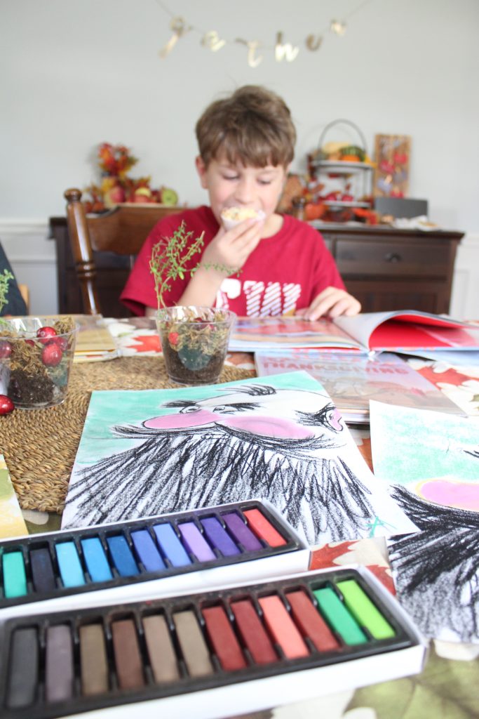 Eat cranberry bread, paint a Mr. Whiskers painting, make a cranberry bog craft and read Cranberry Thanksgiving with your book study in your homeschool.