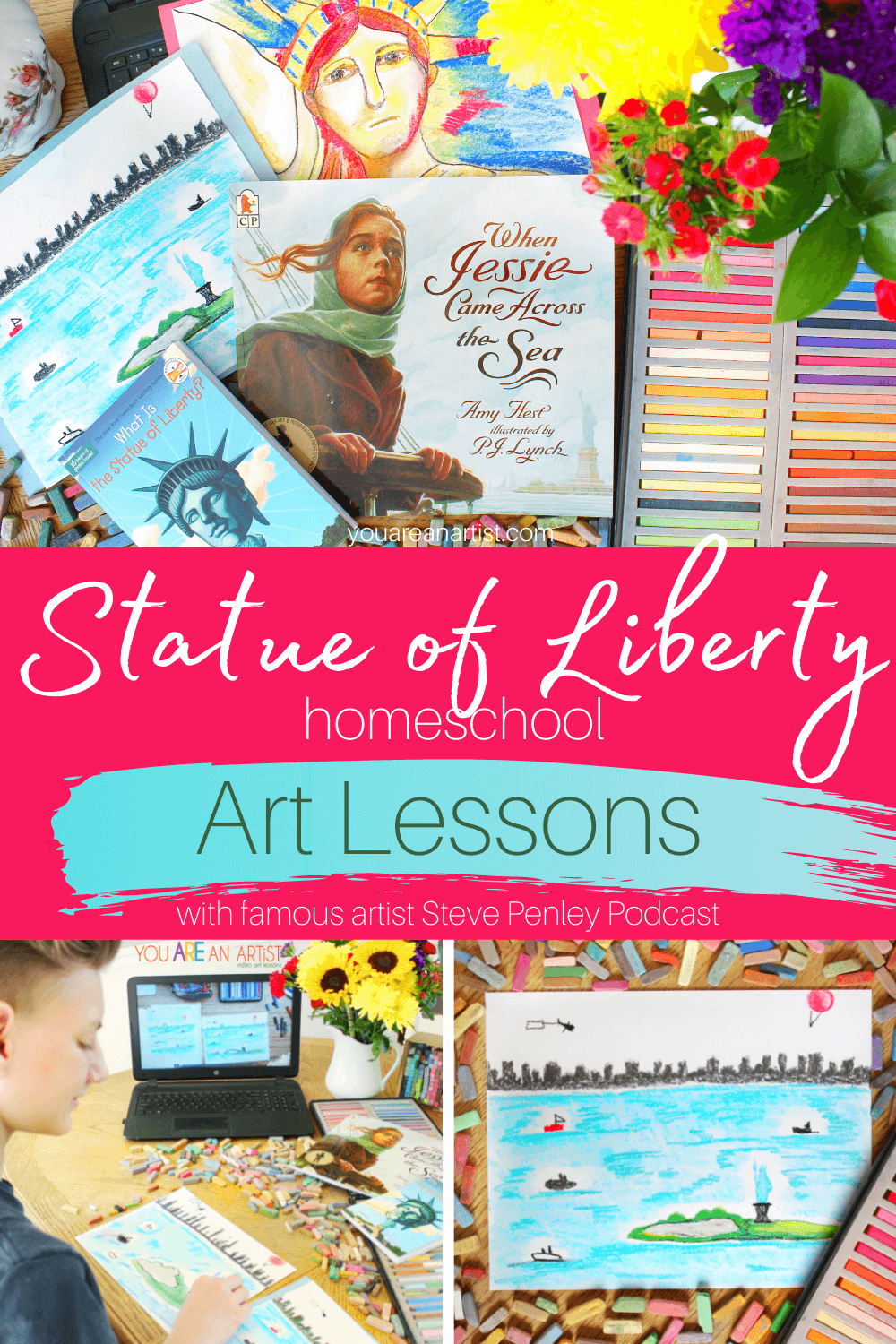 A Homeschool Lesson on Artist Steve Penley's Statue of Liberty : This homeschool lesson has everything you need to learn more about artist Steve Penley and the Statue of Liberty he painted, including a chance to create your own work of art! #chalkpastels #youareanartist #famousartists #statueofliberty #homeschoolart #artlessons #stevepenley #onlineartlessons