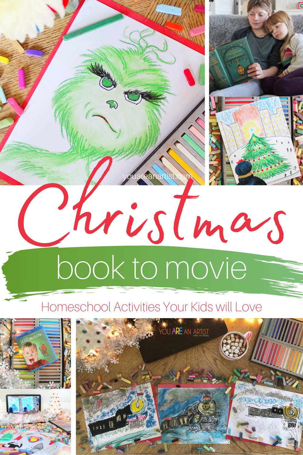 Christmas Book To Movie Homeschool Activities Your Kids Will Love: Check out this festive list of Christmas books made into movies, and now your kids can re-create them with chalk pastels! #Christmas #Christmasart #Christmaschalkpastels #Christmasbooktomovie #Christmashomeschool #chalkpastels #Christmashomeschoolactivities 