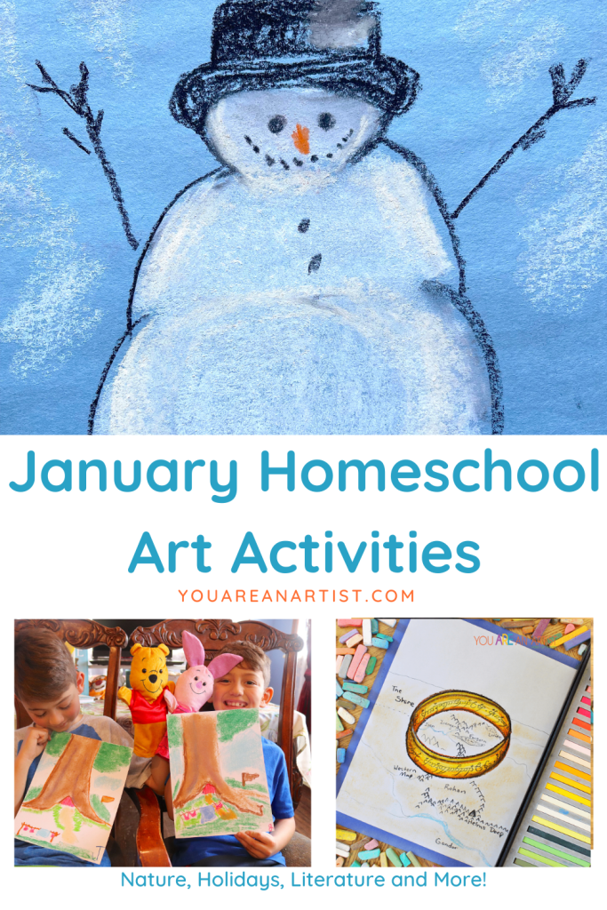 January Homeschool Art Activities. Your January homeschool will be filled with the best kinds of hands on learning with these online art lessons which incorporate literature, science, nature, seasonal studies and more. 