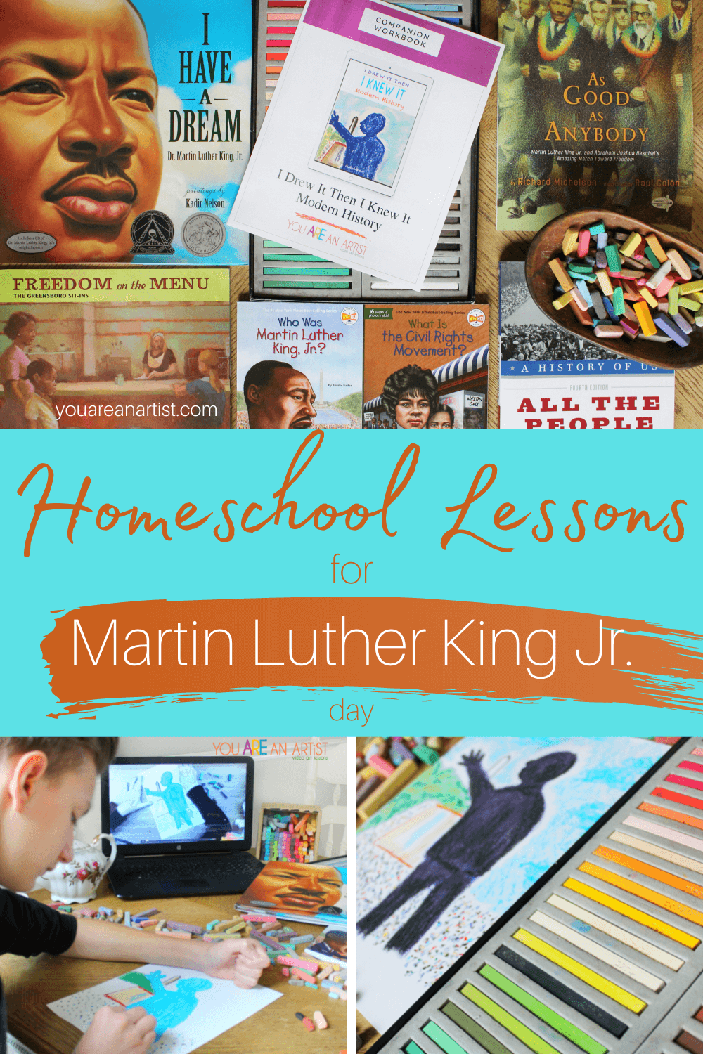 Homeschool Lessons For Martin Luther King Jr. Day: Are you looking for Martin Luther King Jr. lessons and activities for your children? Here are some wonderful resources to get you started! #martinlutherkingjr #MLK #civilrightsmovement #unitstudies #martinlutherkingactivities 