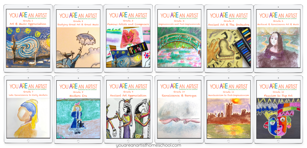 These comprehensive homeschool fine arts lessons plans include activities, materials lists, planners, book suggestions and more!
