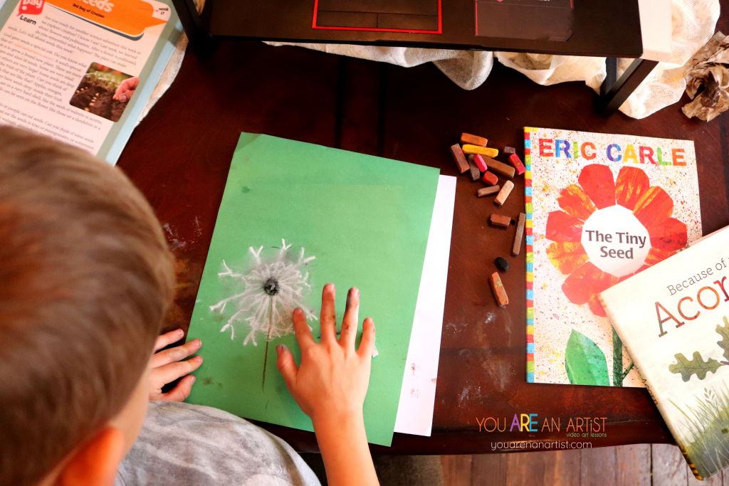 Dandelion art lesson! This delightful homeschool nature study is all about Winnie The Pooh's Hundred Acre Wood. It includes book references and online art lessons, perfect for the entire family.