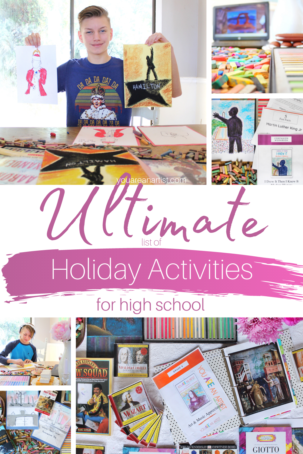 Ultimate List of Holiday Activities for High School:With all of these fantastic chalk pastel lessons available, we have created some memorable unit studies! All of these would be perfect for high school as well as for Holiday activities. So, enjoy this ultimate list of holiday activities for high school. #YouAREAnArtist #chalkpastels #chalkpastelartlessons #highschool #multisensory 