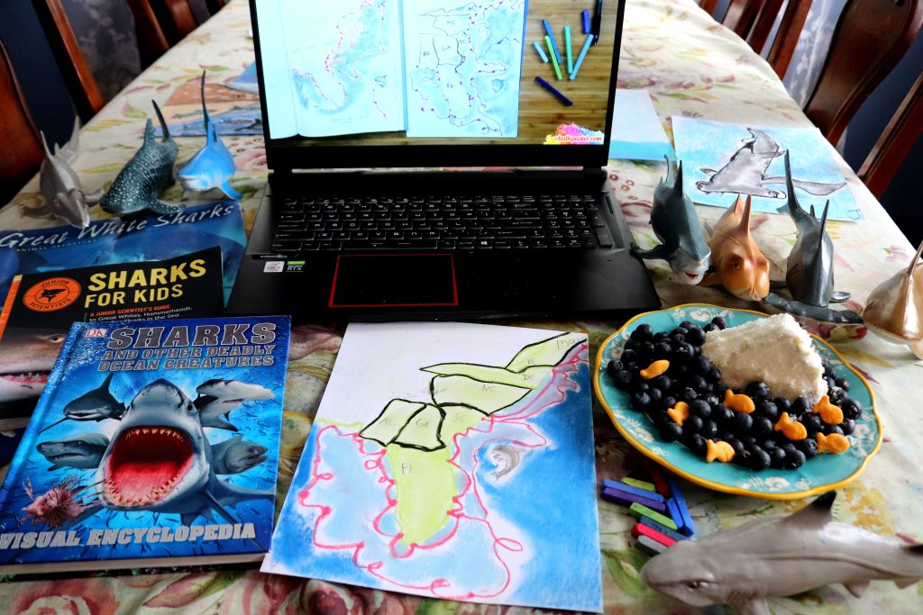 Shark Tracking map art lesson